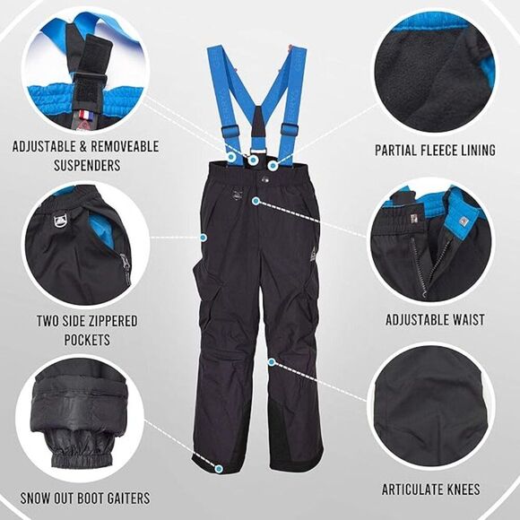Gerry Boys' Medium 10/12 Performance Snow Pants with Removable Suspenders Slate - Picture 8 of 9